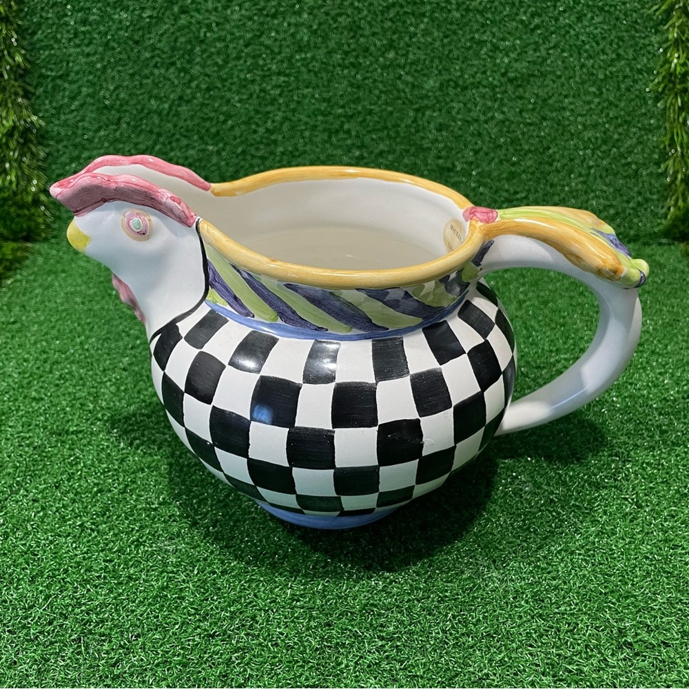 Mackenzie-childs Rooster Courtly Check Pitcher Piccadilly 6”x9” - Picture 2 of 5